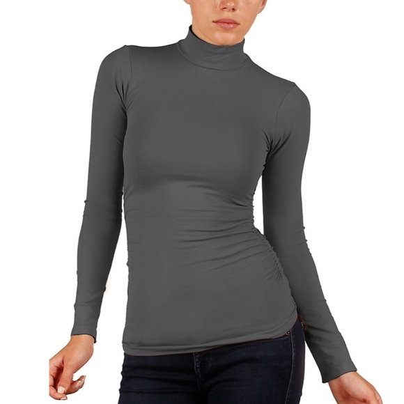 Last Tango Long Sleeve Seamless Mock Neck Top Steel Grey - Picture 1 of 7